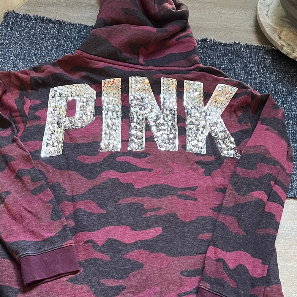 PINK Victoria's Secret Sequin Logo Camouflage Hoodie - Picture 2 of 5